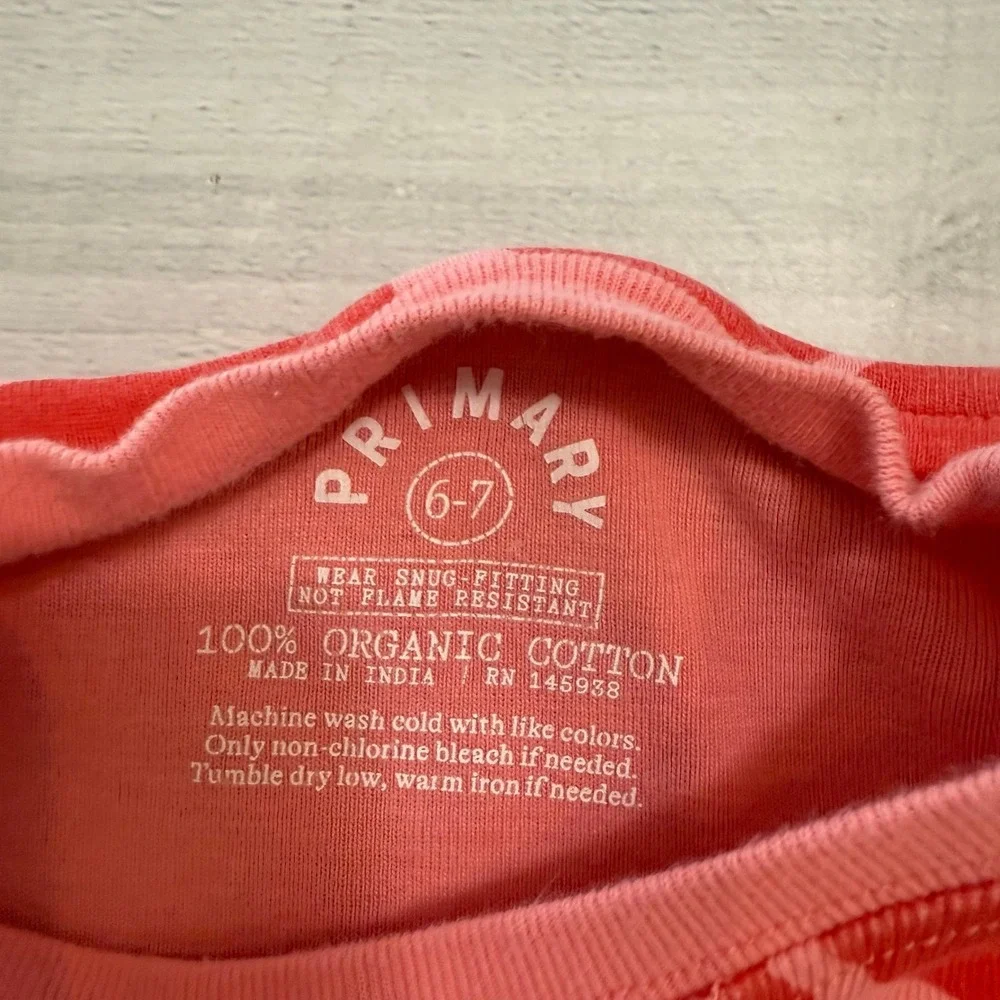 Primary kids‎ pink red hearts pajamas top only size 6/7